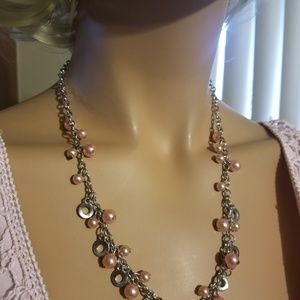 Beautiful pink and silver bead necklace/earrings